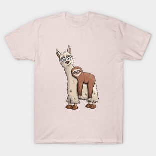 Cartoon Sloth Riding Llama T-Shirt